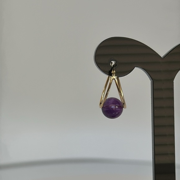 14k real solid gold AMETHYST  Hoops earrings - Picture 4 of 8